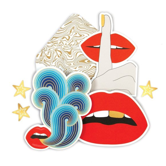 NEW! Jonathan Adler Lips Boxed Diecut Notecard Set of 6 Cards Stickers Envelopes - Picture 3 of 7